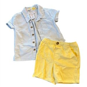 TOMMY BAHAMA Baby 2pc Summer Outfit, Seersucker Shirt w/ Yellow Shorts, 18m